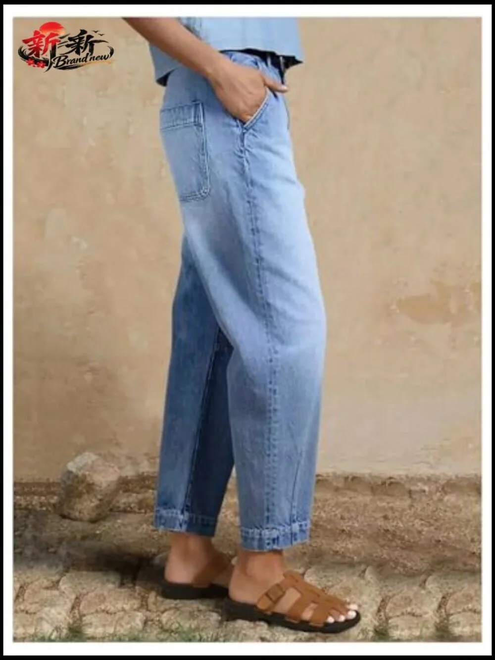 Mid Rise Cropped Barrel Jeans with Pockets Streetwear